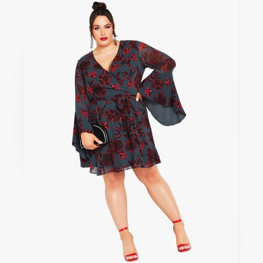 City Chic Steel Gray Rose Mini Dress, Plus Size 16